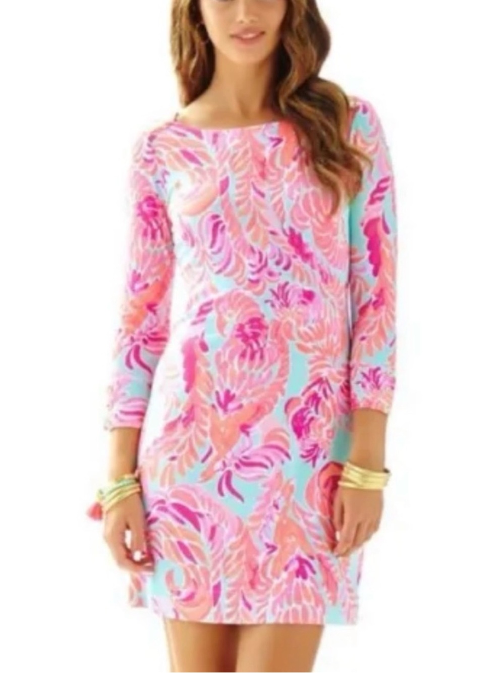Lilly Pulitzer Sophie Lovebirds Boatneck Shift Dress - Pink & Light Blue M